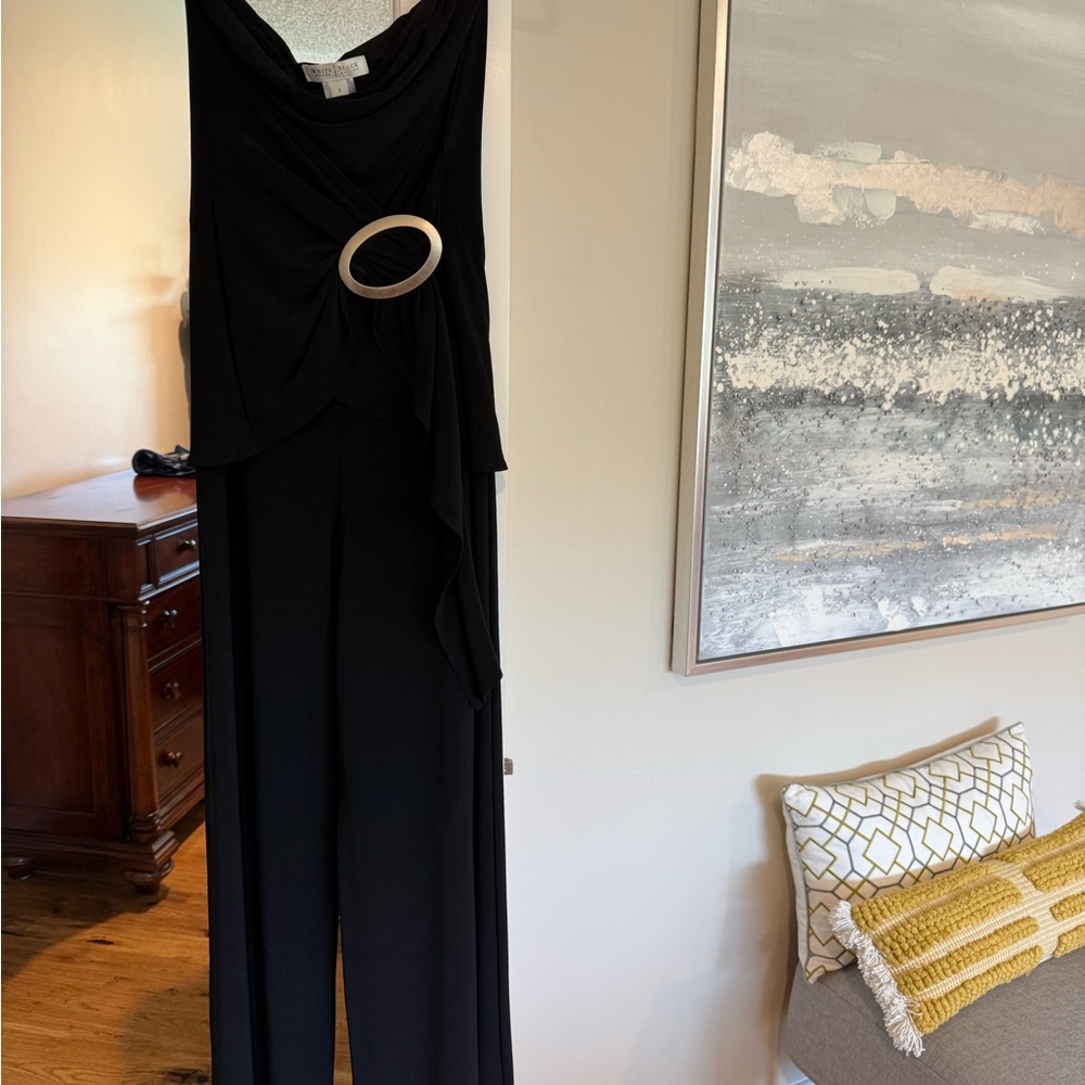 White House Black Market Black Jumpsuit with Silver Ring Detail
